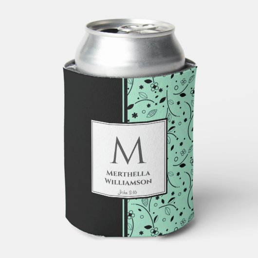 NEO MINT BLACK Floral Custom Monogram Keepake Dosenkühler (Kanne Vorderseite)