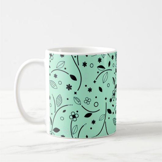 Neo Mint Black Floral WERTVOLL an GOD angepasst Kaffeetasse (Links)