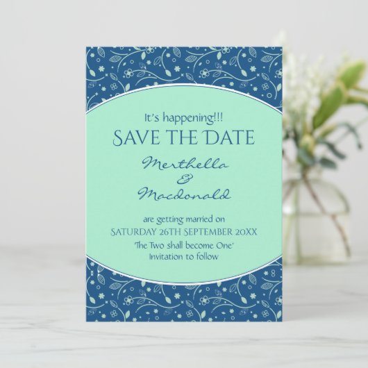 NEO MINT CLASSIC BLAU Ereignis Moderne Blüte Save The Date (Stehend Vorderseite)