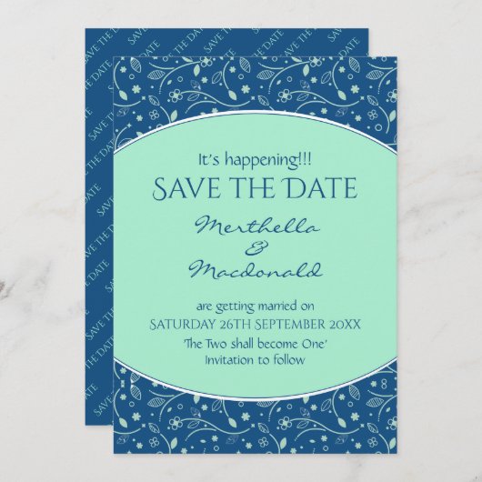 NEO MINT CLASSIC BLAU Ereignis Moderne Blüte Save The Date (Vorne/Hinten)