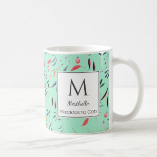 Neo Mint Floral GOTTESSCHATZ Individuelles MONOGRA Kaffeetasse