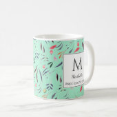 Neo Mint Floral WERTVOLL, um GOT Custom MONOGRAM Kaffeetasse (VorderseiteRechts)