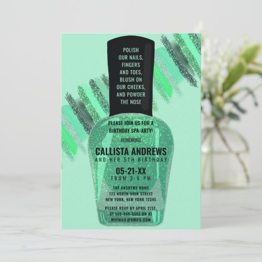 Neo Mint Glitzer Nail Polnischer Wellness-Center T Einladung (Stehend Vorderseite)