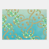 Neo Mint Gold Wrapping Paper Flat Sheet Set 3 Geschenkpapier Set (Vorderseite)