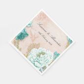 Neo Mint Green Blume und Blush Pink Boho Hochzeit Serviette (Ecke)