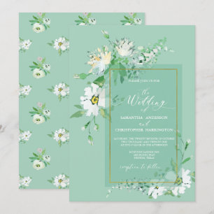 Neo Mint Green Gold Rustikale Blütenhochzeit Einladung