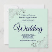 Neo Mint Green & Navy Blue Elegante Square Wedding Einladung (Vorderseite)