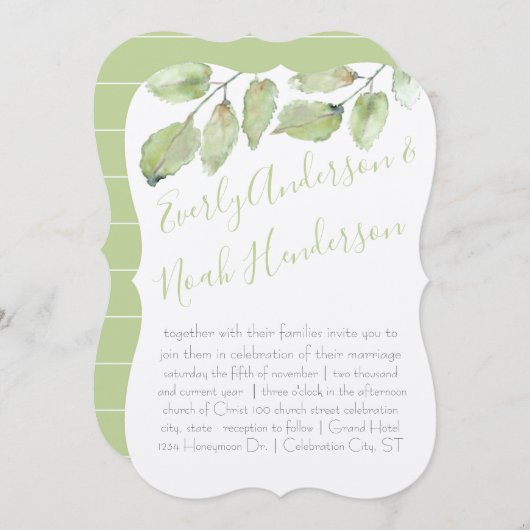 Neo Mint Greenery Typografy Hochzeit im Herbst Einladung (Vorne/Hinten)