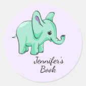 Neo Mint Lavender Elephant Child's Name Buchzeiche Runder Aufkleber (Vorderseite)