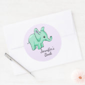 Neo Mint Lavender Elephant Child's Name Buchzeiche Runder Aufkleber (Umschlag)
