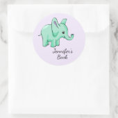 Neo Mint Lavender Elephant Child's Name Buchzeiche Runder Aufkleber (Tasche)