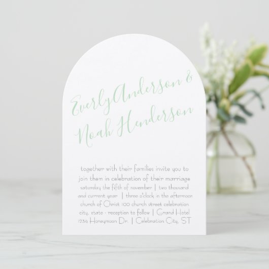 Neo Mint Minimalistisch Typografy Wedding Einladung (Stehend Vorderseite)