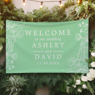 Neo Mint Modern White Floral Willkommensbanner Banner