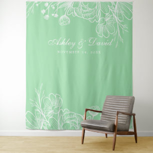 Neo Mint Moderne Weiße Florale Fotobox Rückwand Wandteppich