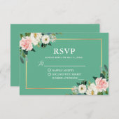 Neo Mint Pink White Floral Gold Hochzeit RSVP (Vorne/Hinten)