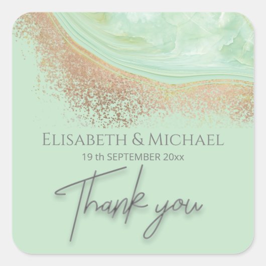 Neo mint Rose Gold agilation Kalligraphie Vielen D Quadratischer Aufkleber (Vorderseite)