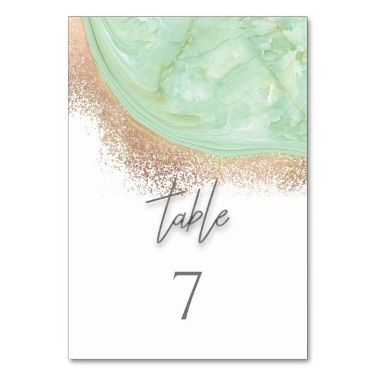 Neo mint rosegold marmoragate Kalligraphie elegant Tischnummer (Rückseite)