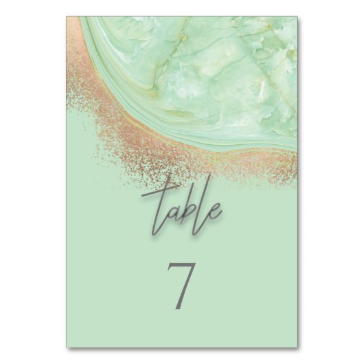 Neo mint rosegold marmoragate Kalligraphie elegant Tischnummer (Rückseite)
