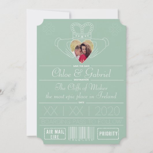 Neo-Mint-Save the Date Claddagh-Foto Save The Date (Vorderseite)