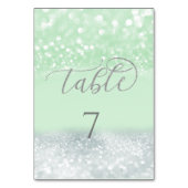 Neo mint silber-chic glittery trendy Kalligraphie Tischnummer (Rückseite)