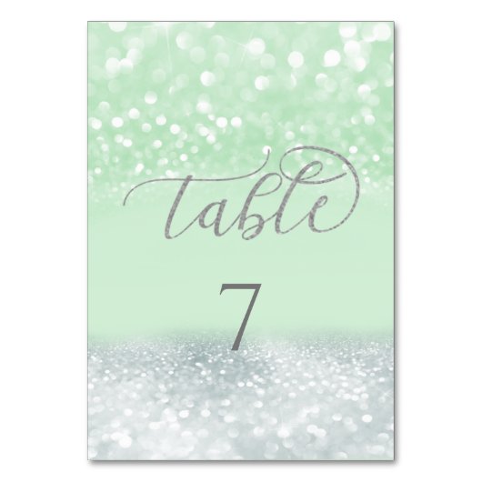 Neo mint silber-chic glittery trendy Kalligraphie Tischnummer (Vorderseite)