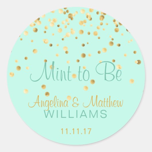 Neo Mint to be Mint Gold Confetti Wedding Runder Aufkleber (Vorderseite)
