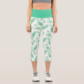 Neo Mint Tropical Palm Blätter Muster Capri Leggings (Vorderseite)