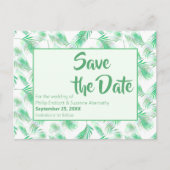 Neo Mint Tropical Palm Blätter Save the Date Ankündigungspostkarte (Vorderseite)