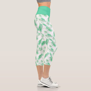 Neo Mint-Tropische-Palmwedel-Muster Capri Leggings