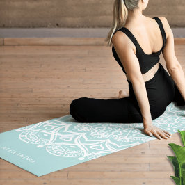 Neo Mint und White Mandala Personalisiert Boho Yogamatte
