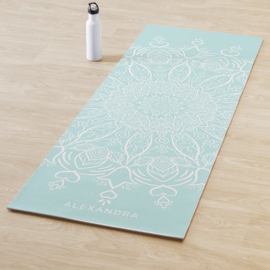 Neo Mint und White Personalisiert Boho Mandala Yogamatte (Beispiel)