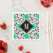 Neo-Mint-Vintage-Blumen-Mohn-Muster-Monogramm Serviette (Beispiel)