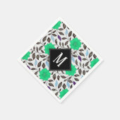 Neo-Mint-Vintage-Blumen-Mohn-Muster-Monogramm Serviette (Ecke)