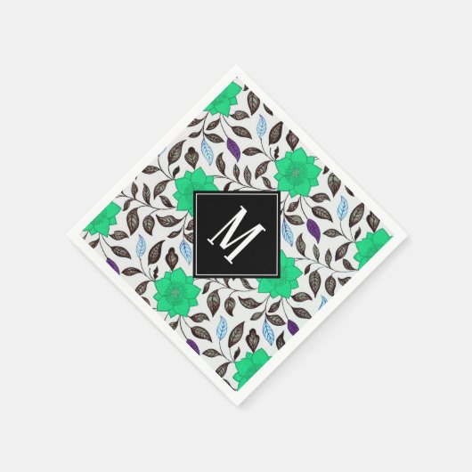 Neo Mint Vintages Blumenmohnmuster Monogramm Serviette (Ecke)