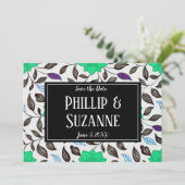 Neo Mint Vintages Blumenmuster Save the Date Einladung (Stehend Vorderseite)