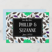 Neo Mint Vintages Blumenmuster Save the Date Einladung (Vorne/Hinten)