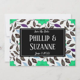 Neo Mint Vintages Blumenmuster Save the Date Einladung