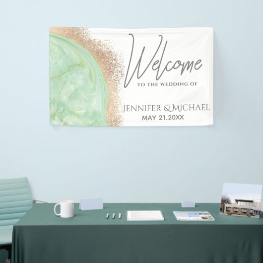 Neo-Minze-Rose Goldmarmor-Agate Kalligraphie Banner (Messeveranstaltung)