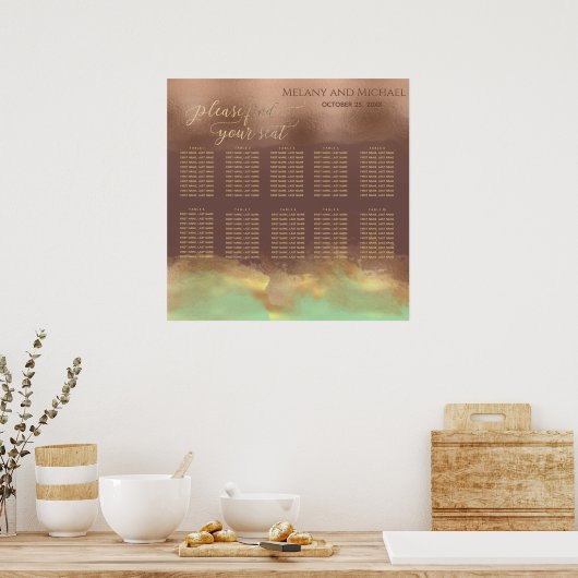 Neo-Minze Zimt Rose Goldfolie Aquarell Poster (Küche)