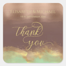 Neo-Minze Zimt Rose Goldfolie Aquarell Quadratischer Aufkleber