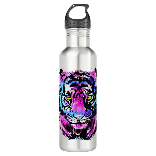 Neo Pink Tiger Head Portrait - Tiger Water Flasche Edelstahlflasche (Vorderseite)