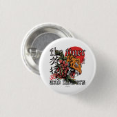 Neo-traditionelle brüllende Tiger & Blumen Gothic- Button (Vorne & Hinten)