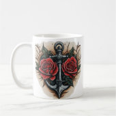 Neo-Traditionelle Rose und Anchor Tattoo Kaffeetasse (Links)