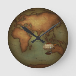 Neo-Victorian Aeronauts Western Hemisphere Map Runde Wanduhr