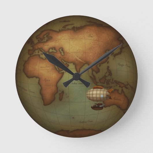 Neo-Victorian Aeronauts Western Hemisphere Map Runde Wanduhr (Vorderseite)