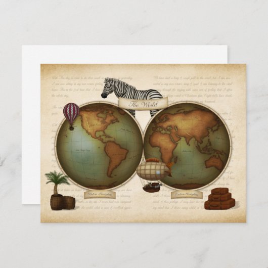 Neo-Victorian World Traveler Atlas Steampunk Map Mitteilungskarte (Vorne/Hinten)