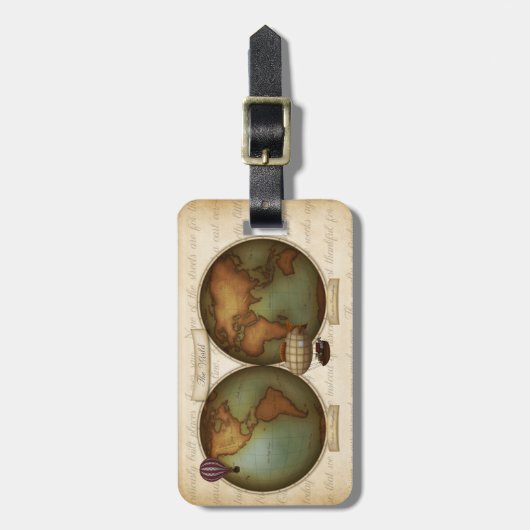 Neo-Viktorianische Weltkarte Personalisiert Steamp Gepäckanhänger (Vorderseite vertikal)