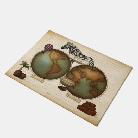 Neo-Viktorianischer Weltreiseratlas Steampunk-Kart Fußmatte (Schrägansicht)