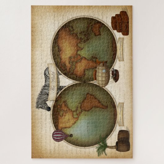 Neo-Viktorianischer Weltreiseratlas Steampunk-Kart Puzzle (Vertikal)