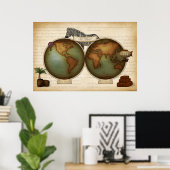 Neo-Viktorianischer Weltreiseratlas Steampunk Poster (Heimbüro)